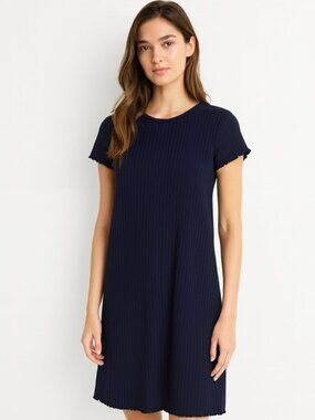 Terra & Sky Navy Blue Ribbed Knit Midi Dress Short Sleeve Size 0X